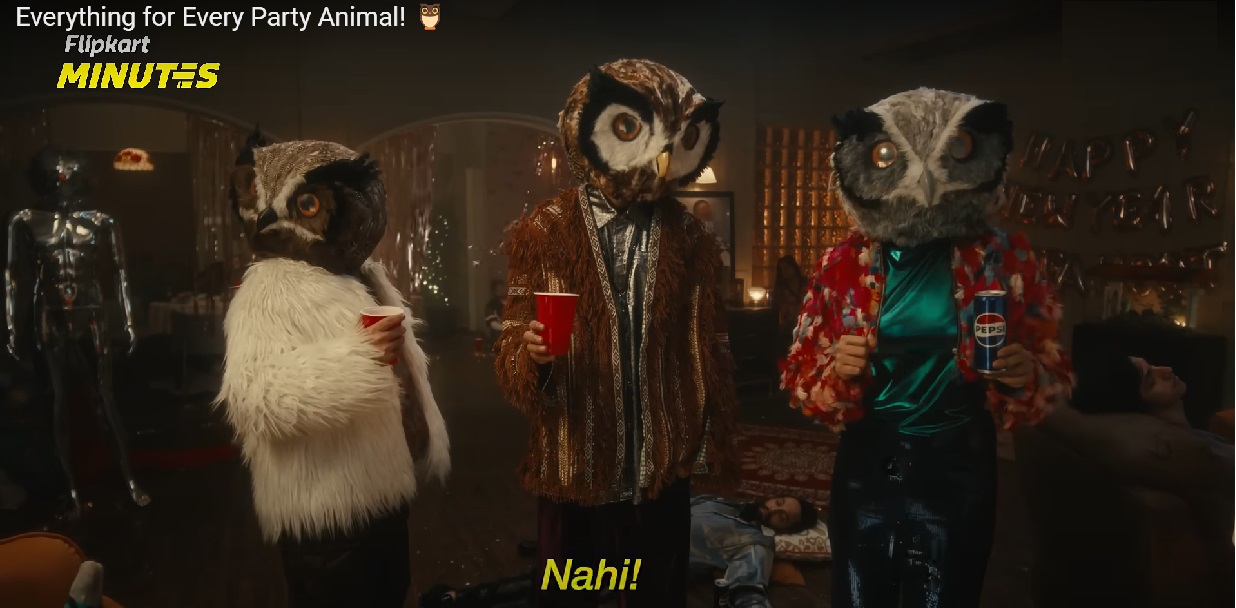 Flipkart’s night owl party animals star in a new Minutes ad.